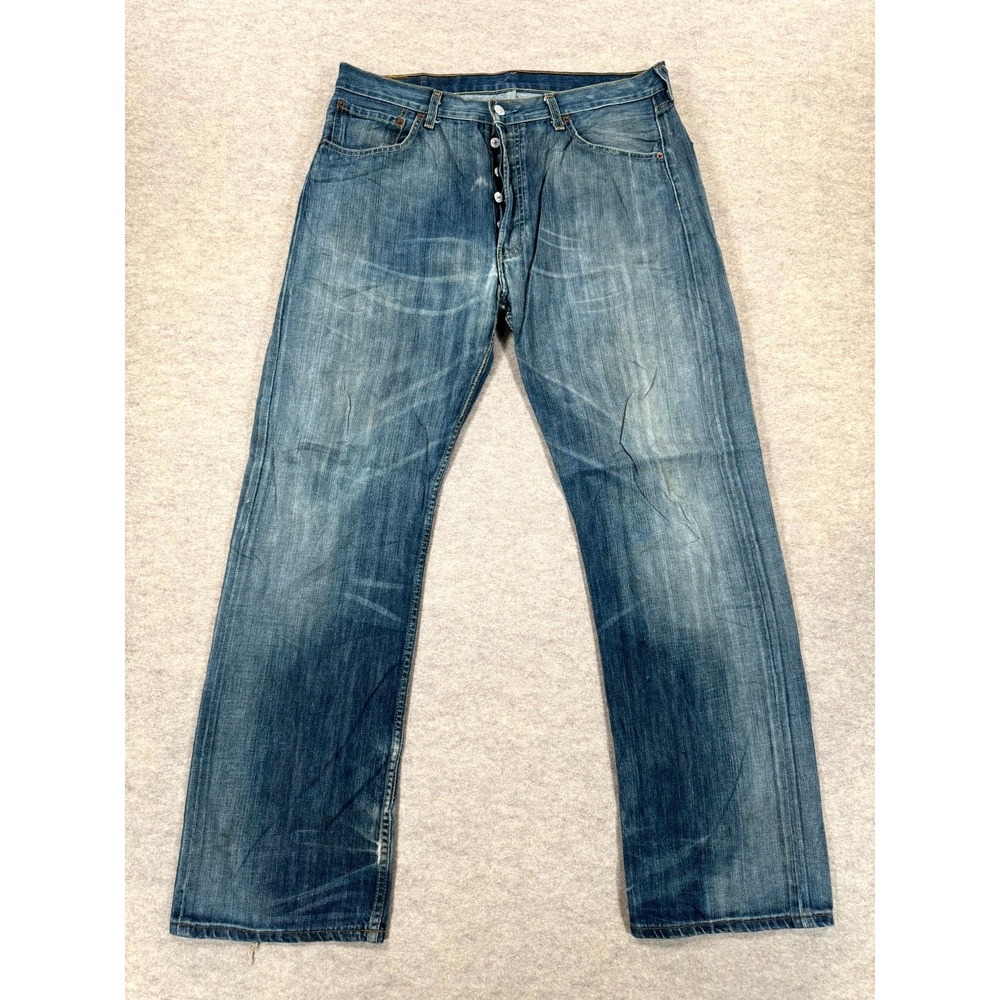 Levis 501 Original Fit Jeans Mens 36x32 Blue Denim Mid Rise Straight 00501-0197